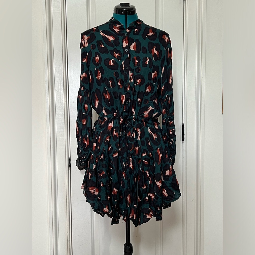 Karlie Dark Green Leopard Print Mini Dress, Size M